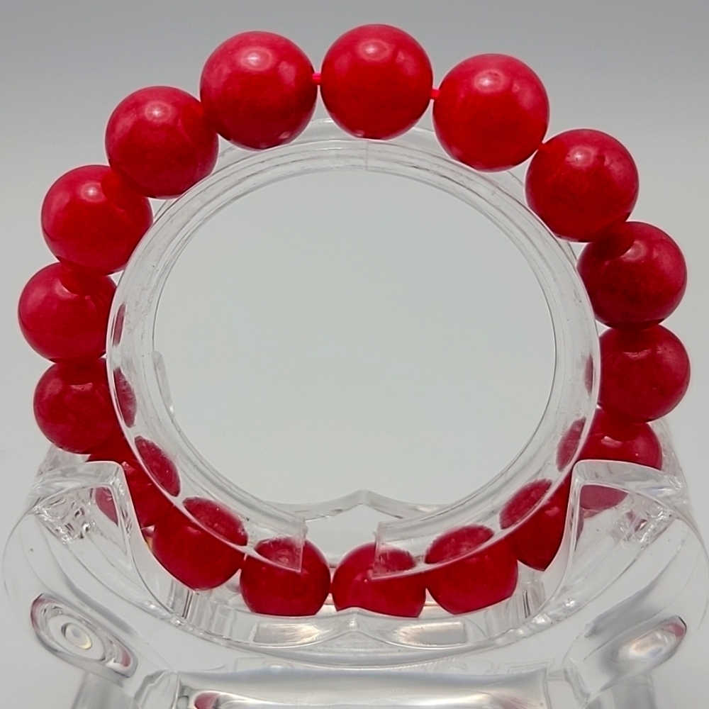 12mm Natural Rose Rhodochrosite Argentina Gemstone Beaded Beads Bracelet 6-1/2" - Picture 5 of 8